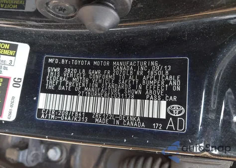 2014 Toyota Corolla Le from USA, damaged, VIN 2T1BURHE8EC031138